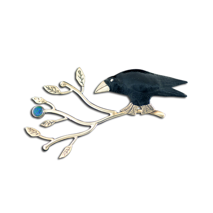 Original Pin/Pendant - Crow on Branch SS - Opal