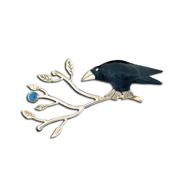 Original Pin/Pendant - Crow on Branch SS - Opal