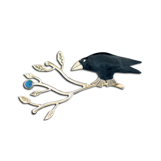 Original Pin/Pendant - Crow on Branch SS - Opal
