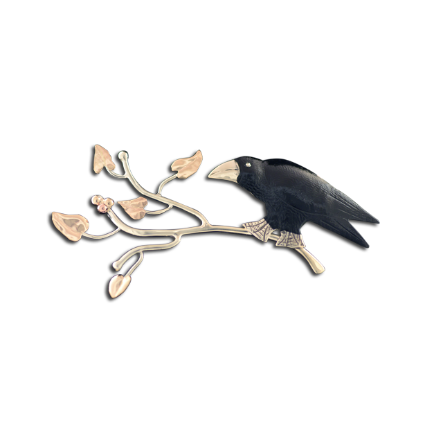 Original Pin/Pendant - Crow on Branch SS/14K