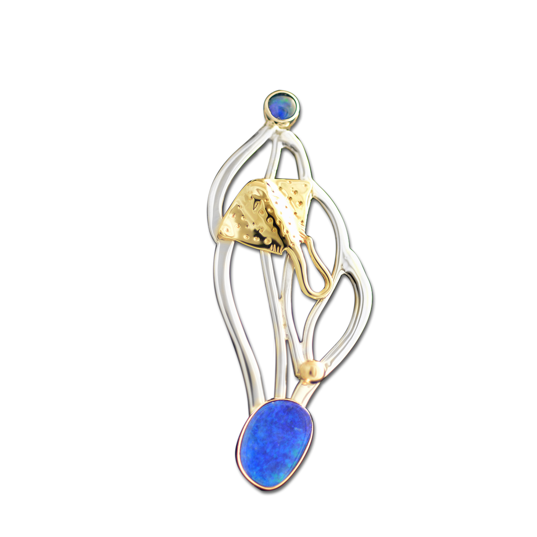 Opals and Manta Ray Pin/Pendant - SS/14K