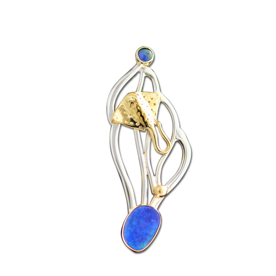 Opals and Manta Ray Pin/Pendant - SS/14K