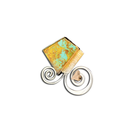 Turquoise Spiral Leaf Necklace in Sterling and 14k