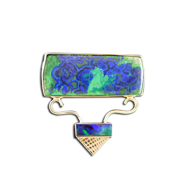 Azurite Malachite/Boulder Opal Pendant: 14K
