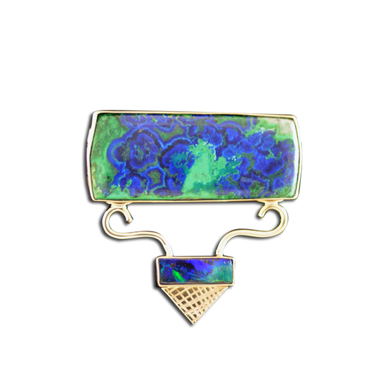 Azurite Malachite/Boulder Opal Pendant: 14K