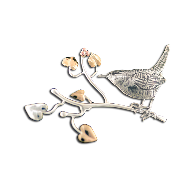 Original Pin/Pendant: Bird on Branch - SS/14K