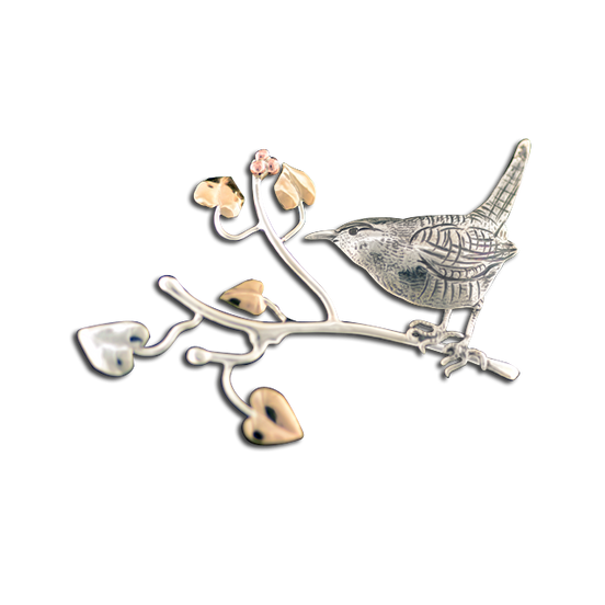 Original Pin/Pendant: Bird on Branch - SS/14K