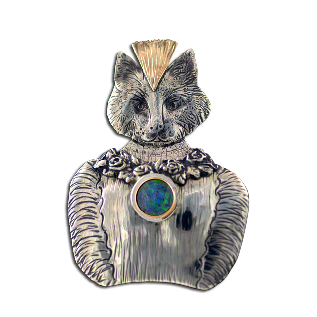 Original Pin/Pendant: Princess Meow Meow   - SS/14K/Opal Mosaic