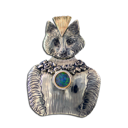 Original Pin/Pendant: Princess Meow Meow   - SS/14K/Opal Mosaic