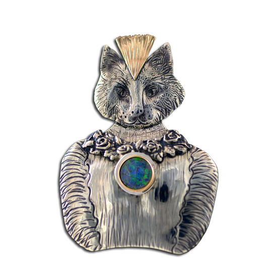 Original Pin/Pendant: Princess Meow Meow   - SS/14K/Opal Mosaic