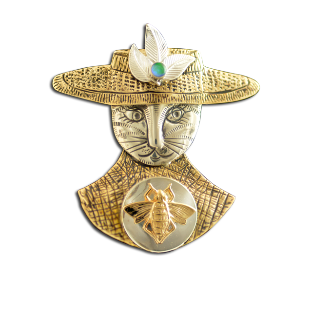 Original Pin/Pendant: Queen Bee Kitty  - SS/B/Opal Triplet