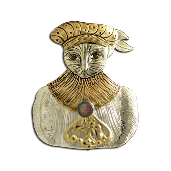 Original Pin/Pendant: The King Cat   - SS/B/Opal Triplet
