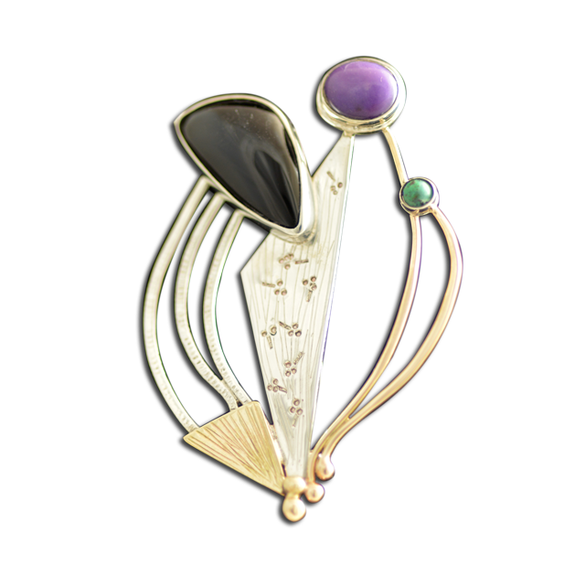 Original Pin/Pendant: Onyx, Sugalite, Opal - SS/14K