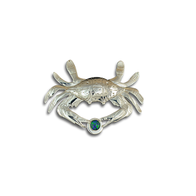 Original Pin/Pendant - Blue Crab: SS/14K Opal Mosaic