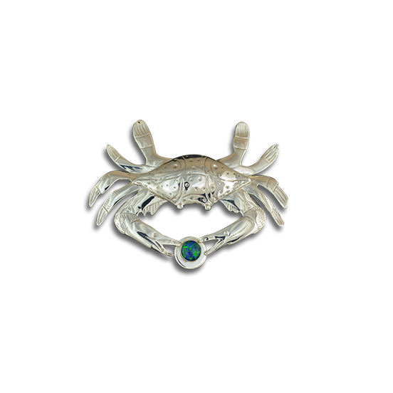 Original Pin/Pendant - Blue Crab: SS/14K Opal Mosaic