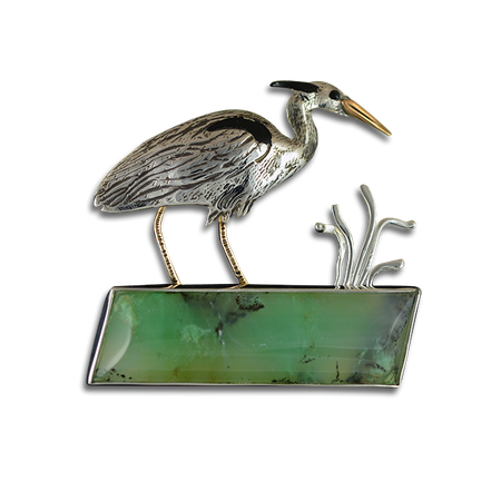 Original Pin/Pendant - Blue Heron SS/B - Green Stone