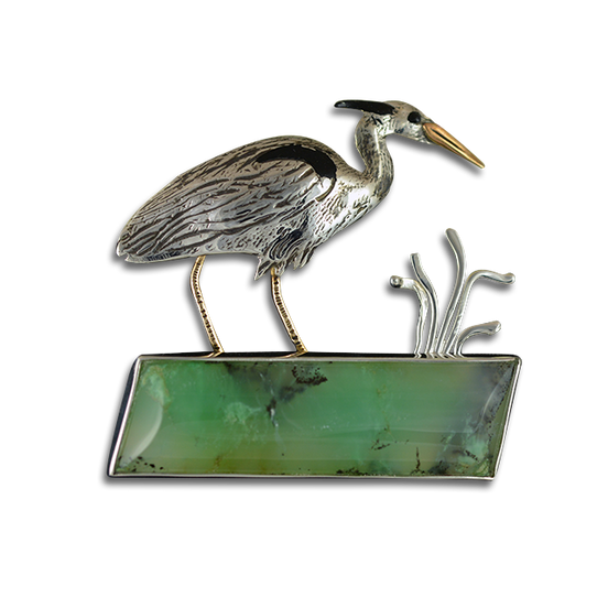 Original Pin/Pendant - Blue Heron SS/B - Green Stone