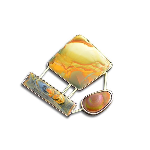Pietersite, Picture Jasper, Fire Agate Pin/Pendant: 14K