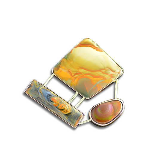 Pietersite, Picture Jasper, Fire Agate Pin/Pendant: 14K