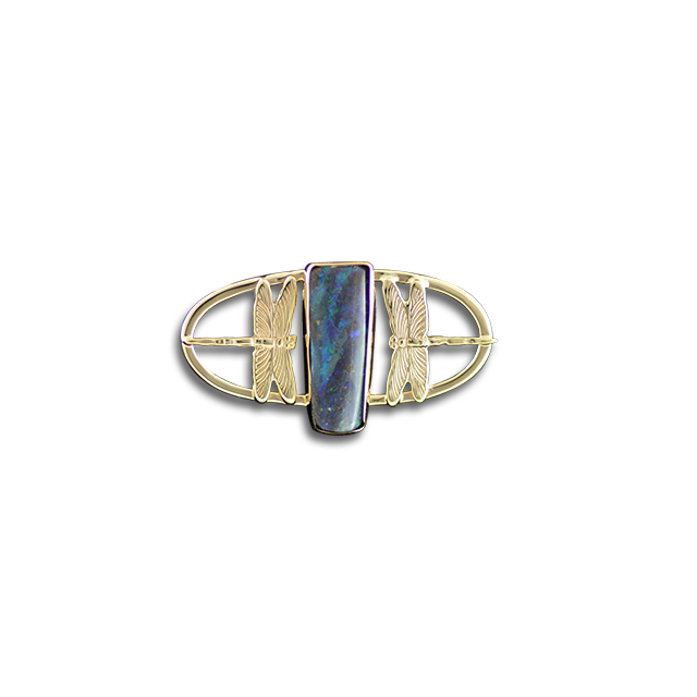 Dragonflies w/ Boulder Opal Pendant in 14K Gold