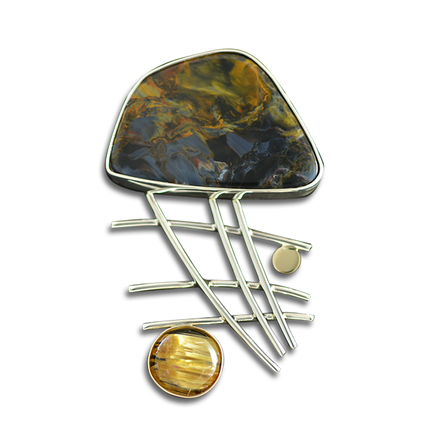 Original Necklace: Pietersite & Rutilated Quartz - SS/14K