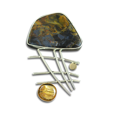 Original Necklace: Pietersite & Rutilated Quartz - SS/14K