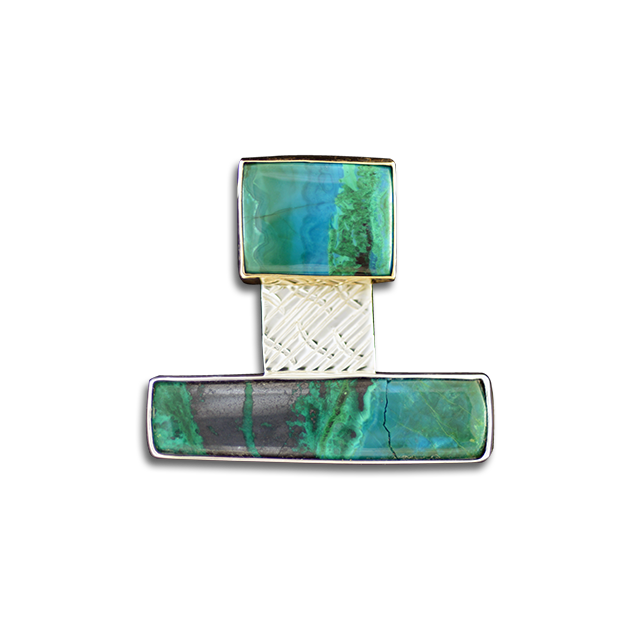 Chrysocolla Malachite Necklace in Sterling and 14K