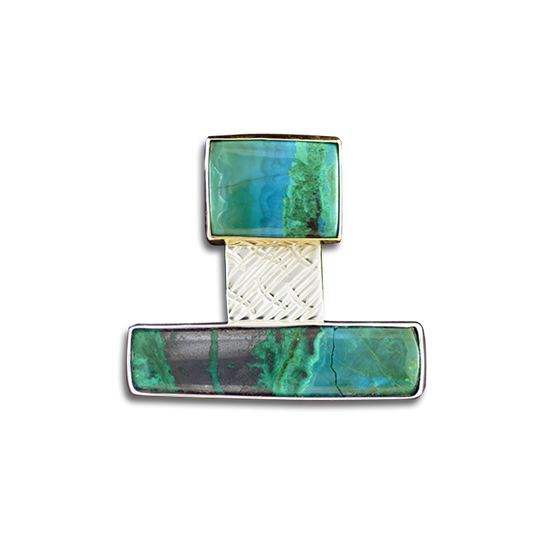 Chrysocolla Malachite Necklace in Sterling and 14K