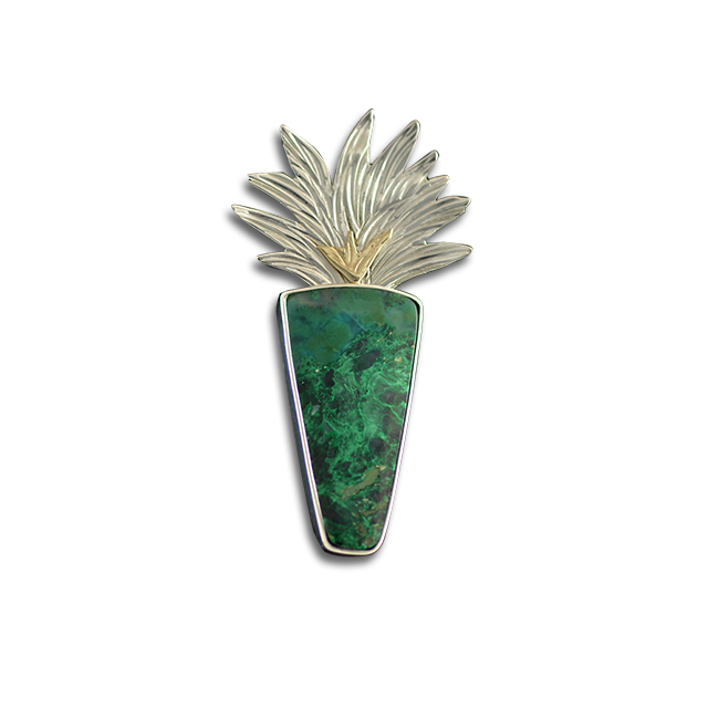Original Pin/Pendant - Chrysocolla w/ Malachite - SS/14K