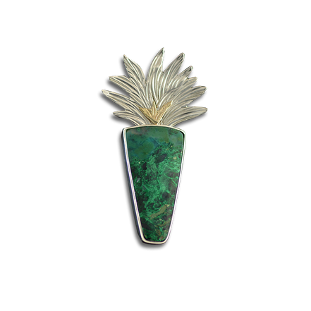 Original Pin/Pendant - Chrysocolla w/ Malachite - SS/14K