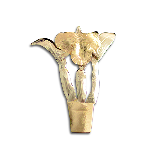 Potted Iris Flower Pin/Pendant: 14k (yellow and white gold)