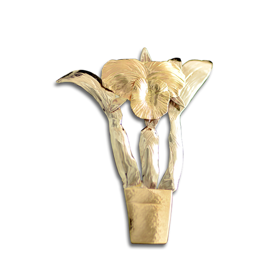 Potted Iris Flower Pin/Pendant: 14k (yellow and white gold)