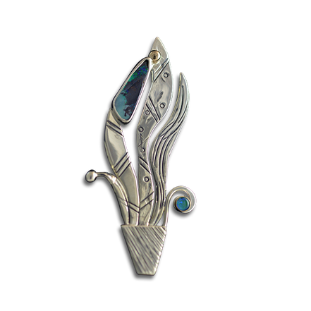 Snake Plant Pin/Pendant: SS/14K bead + Boulder Opal/Opal Triplet