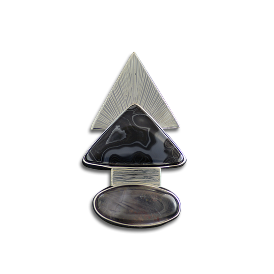 Psilomelane/ Brookeite in Quartz Pendant:  Sterling