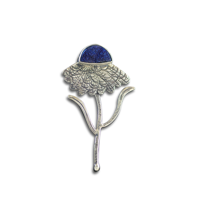 Druzy Coneflower Pin/Pendant:  Sterling