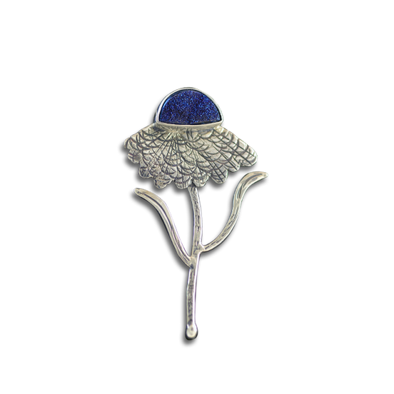 Druzy Coneflower Pin/Pendant:  Sterling