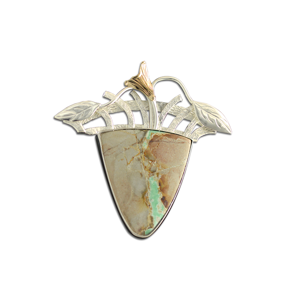 Variscite with Flower Pin/Pendant: SS/14K