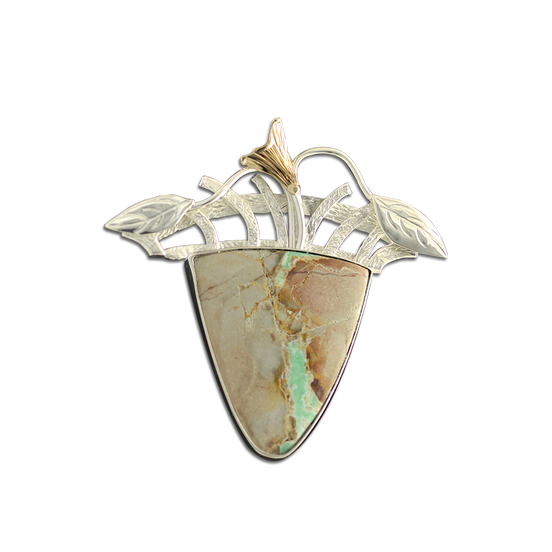 Variscite with Flower Pin/Pendant: SS/14K