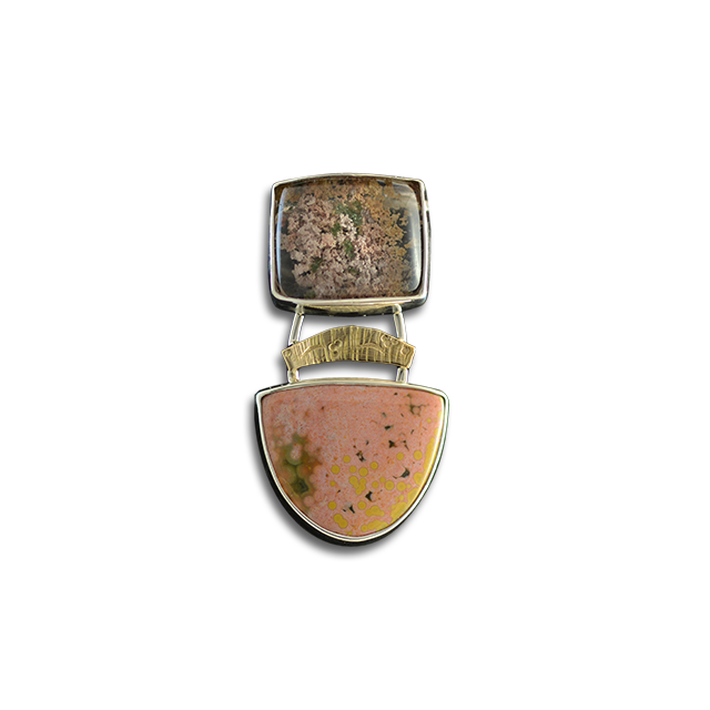 Original Pin/Pendant: Garden Quartz & Jasper - Sterling/14K Gold