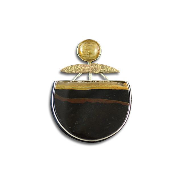 Agate/Rutilated Quartz  Necklace: SS/14K