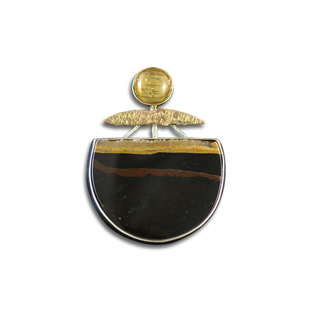 Agate/Rutilated Quartz  Necklace: SS/14K