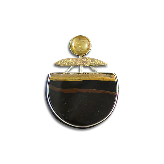 Agate/Rutilated Quartz  Necklace: SS/14K