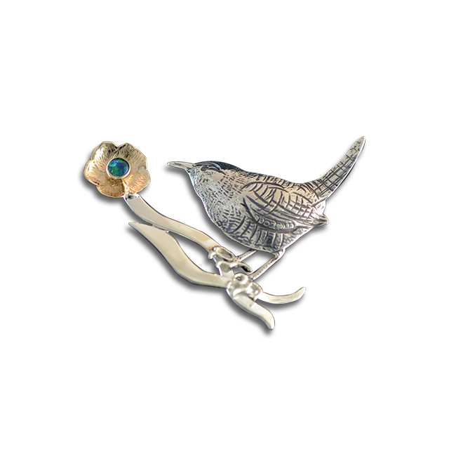 Original Pin/Pendant: Bird on Branch - SS/14K/Opal Triplet