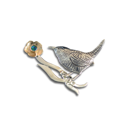 Original Pin/Pendant: Bird on Branch - SS/14K/Opal Triplet