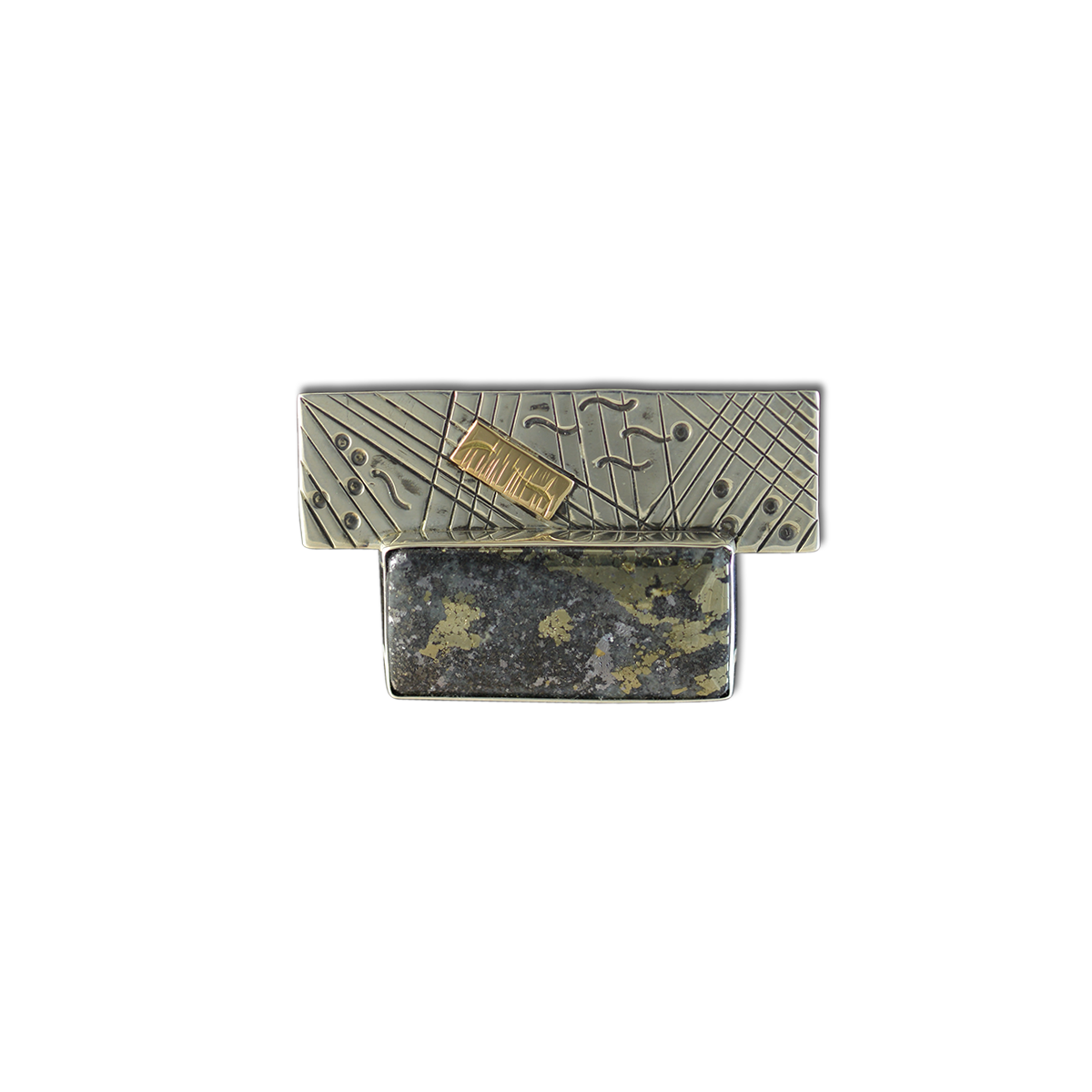 Pyrite Pin or Necklace in Sterling and 14K Gold