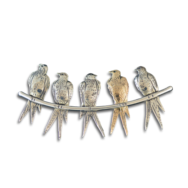 Birds on a Wire Necklace Slide in Sterling and 14k Gold