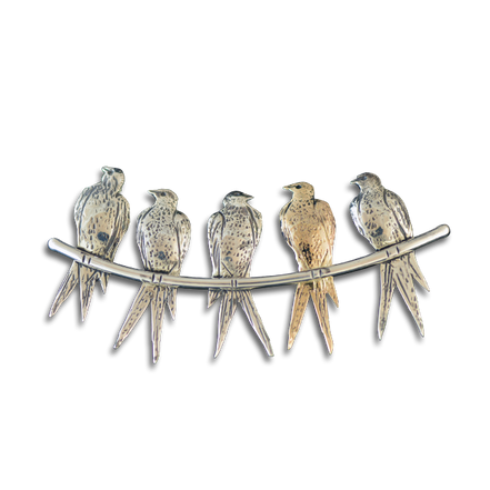Birds on a Wire Necklace Slide in Sterling and 14k Gold