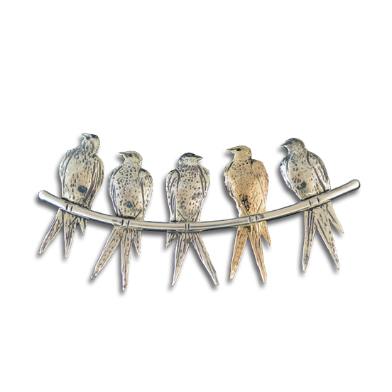 Birds on a Wire Necklace Slide in Sterling and 14k Gold