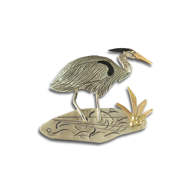 Original Pin/Pendant: Heron in the Marsh - SS/14K