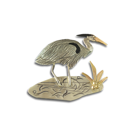 Original Pin/Pendant: Heron in the Marsh - SS/14K